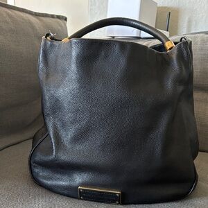 Marc Jacobs Black Leather Top-Handle Shoulder Bag with Gold Hardware
